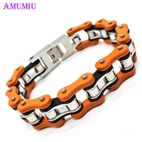 amumiu orange pink punk jewelry special biker bicycle motorcycle chain mens bracelets bangles titanium steel bracelet b021