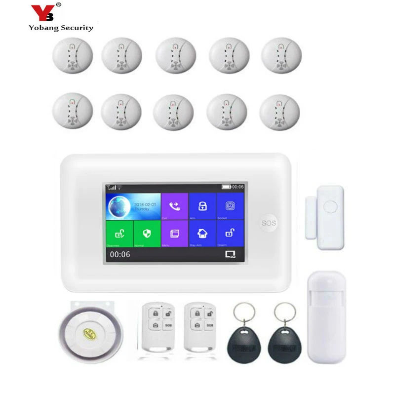 D KIT Yobangбезопасности беспроводной 433 МГц сенсорный экран Wifi GSM GPRS RFID безопасность домашнего офиса охранная сигнализация Дым пожарный датчик сигнализация - Цвет: D KIT