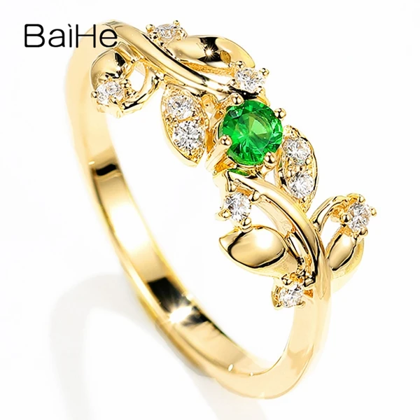 BAIHE Твердые 14 К желтого золота(AU585) 0.12ct натуральная натуральный цаворит и Алмазы обручальные для женщин ювелирные украшения подарок кольцо