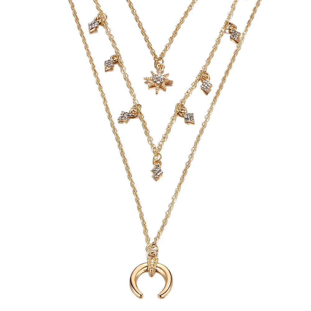 Новинка 2018 цепочка в стиле бохо колье-чокер со звездой и луной стразы эффектные