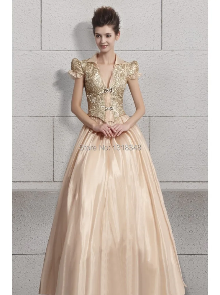 Champagne v neck short cap sleeve ball gown floor length quinceaneras princess dresses lace appliques sweet quinceanera | Свадьбы и