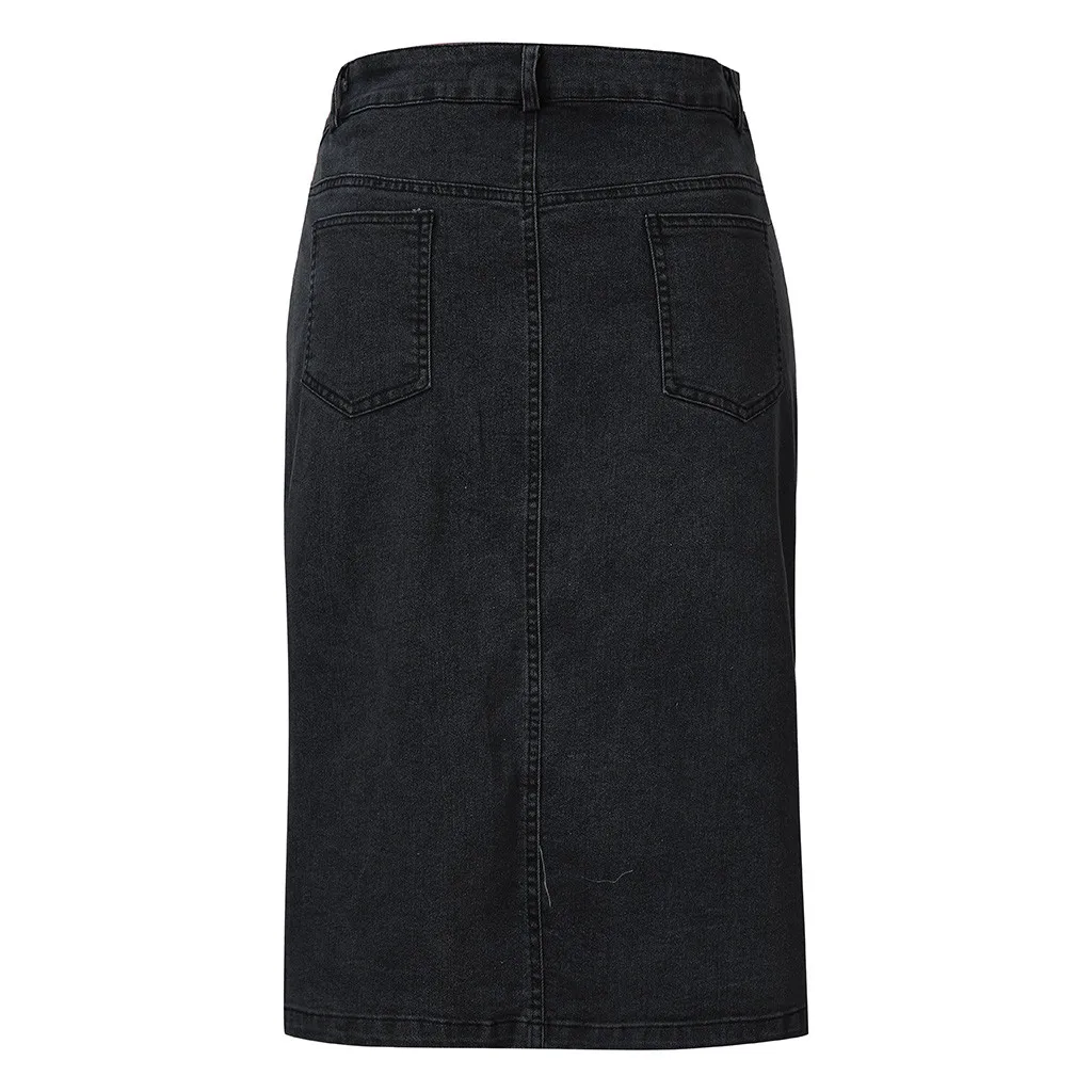 

Faldas Mujer Moda 2019 New classic fashion skirt women's fashion denim skirt summer button design split front open skirt saia40*