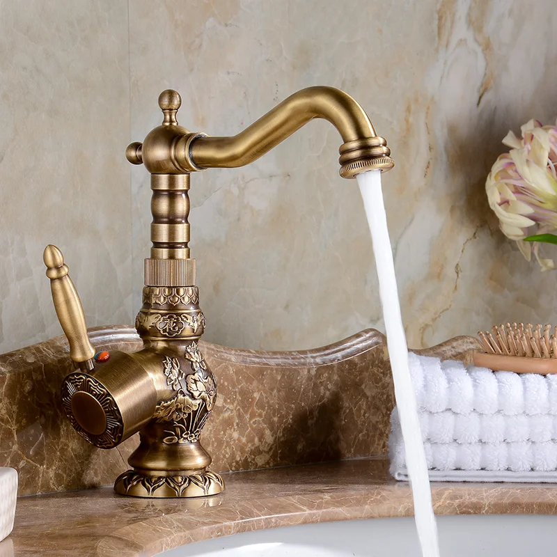 Kitchen Faucet Antique Brass Carved Handle&ampBottom Basin Hot Cold Mixer Tap Faucets 360 Swivel Newly 9060AC | Обустройство дома