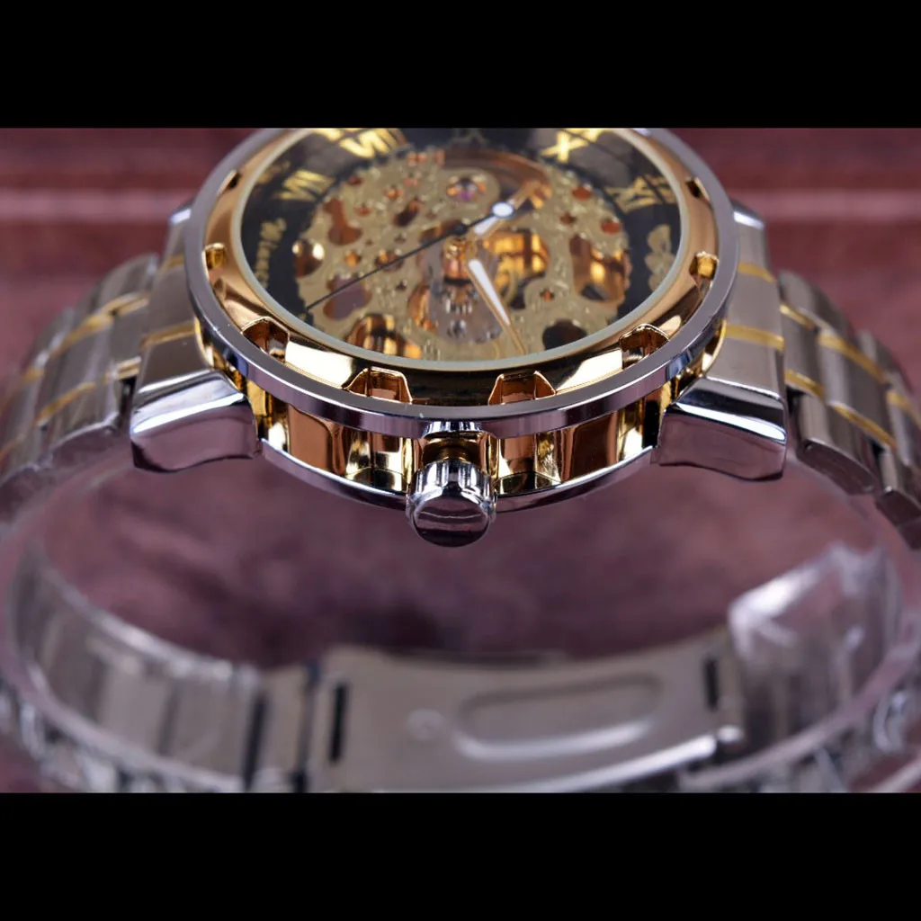 T WINNER Men's Steel Belt Mechanical Watches Hollow Luxury Design Business Fashion Men Wristwatch Clock Watch Man zegarek meski|Мужские