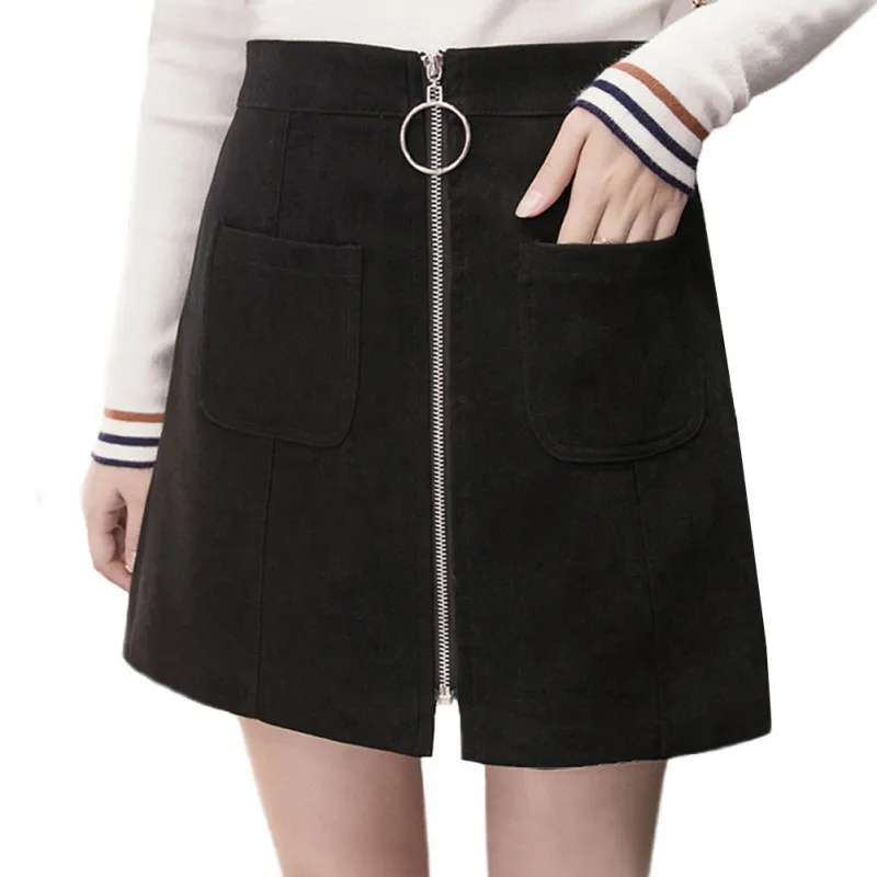Girls Skirts Autumn/Winter Pocket Waist Fashion Mini Zipper Skirt High For Velvet Women | Женская одежда
