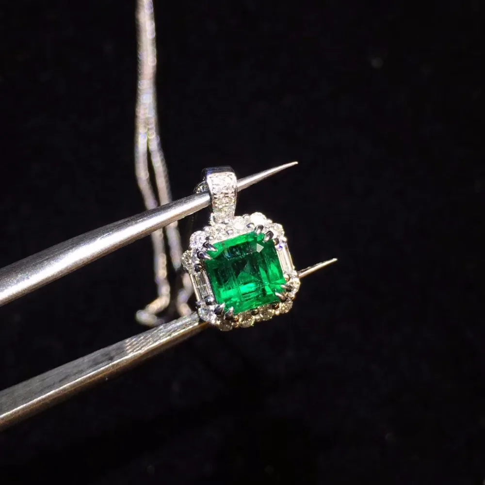 Настоящие хорошие драгоценности из золота 18 карат AU750 натуральный 1.11ct яркие Изумрудный камень Женские кулоны из нержавеющей стали для милое Женское Ожерелье