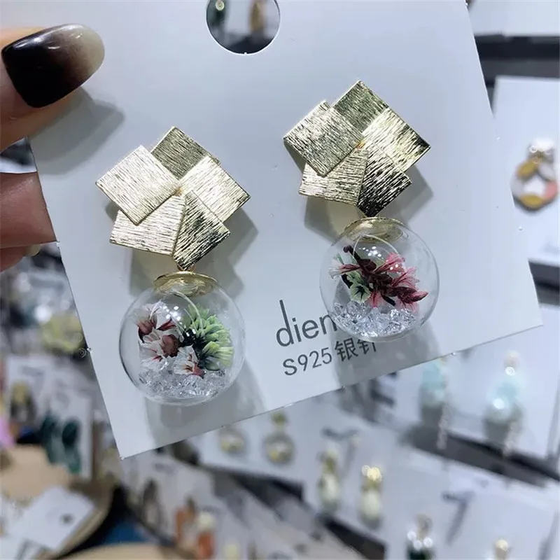 Модные новые корейские Металлические висячие серьги прозрачные хрустальные