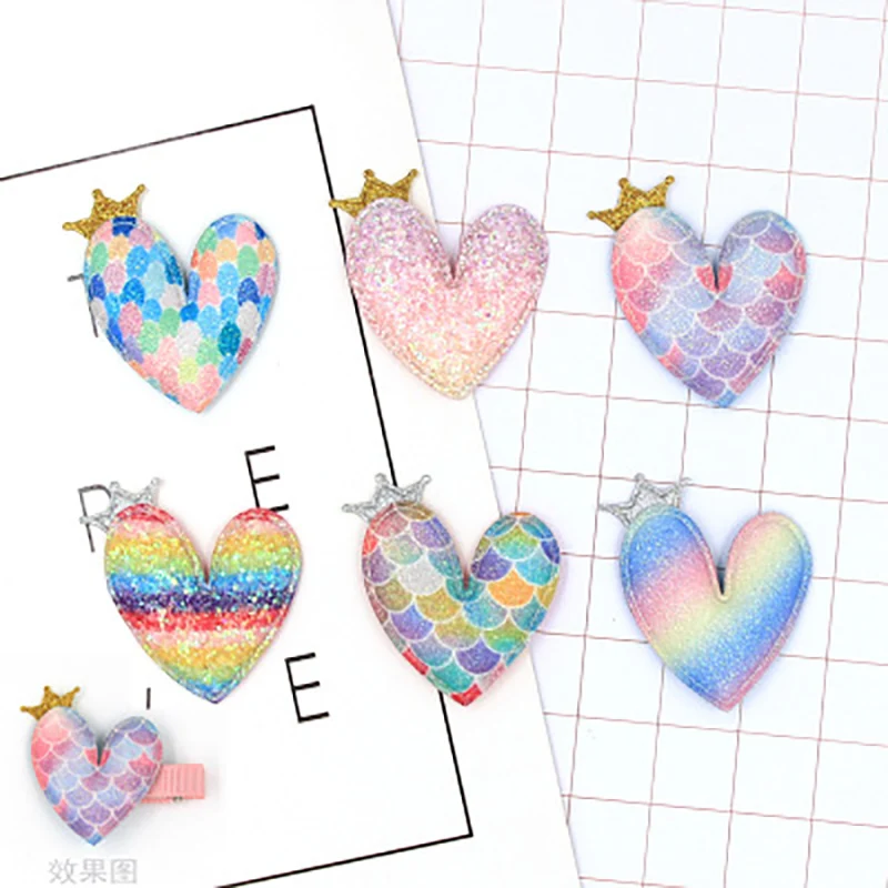 

20PCS/Lot 5*5.4cm shiny heart and crown with pearl Padded Applique Crafts for Children Headwear Hair clip Accessories