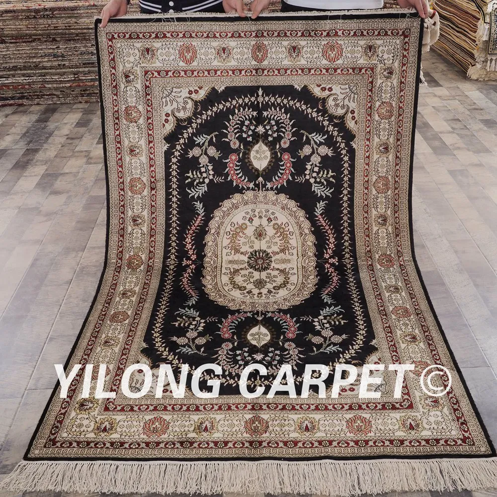 

YILONG 4'x6' kashan persian carpets handmade exquisite oriental silk rug (ZW066M4x6)