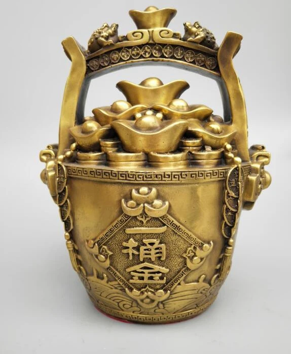 

Изысканная китайская статуя богатства seiko из чистой латуни в форме ведра, монета yuanbao