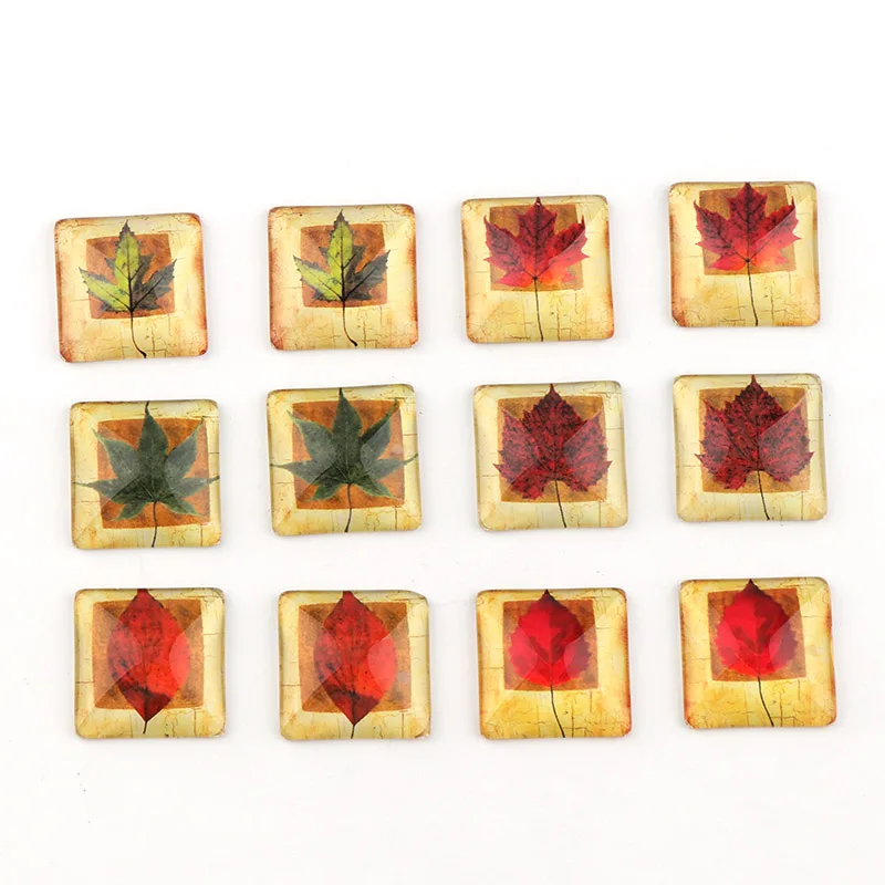12mm 20mm25mm Square Cabochon Glassc Maple Leaf Cat Dome Mixed Handmade Print Image Fewelry Findings For Pendants Necklace DIY | Украшения
