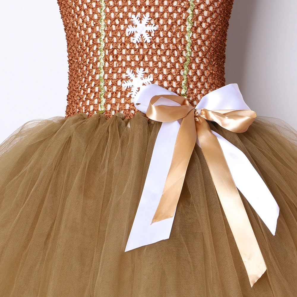 Gingerbread Man Girls Tutu Dress Brown Bow-knot Kids Christmas Party Dresses Tulle Children Carnival Halloween Costume | Детская одежда