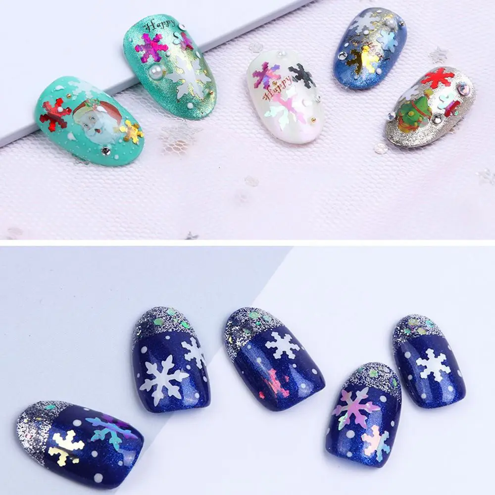 1 бутылка DIY рождественские наклейки для ногтей снежинки декор с блестками Зимний снег ногтей радужные хлопья дизайн маникюра