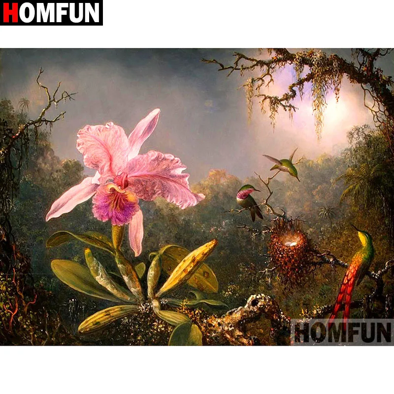 

Алмазная 5D картина HOMFUN «Птицы и цветы», вышивка крестиком, вышивка квадратными/круглыми стразами, домашний декор, подарок, A12068