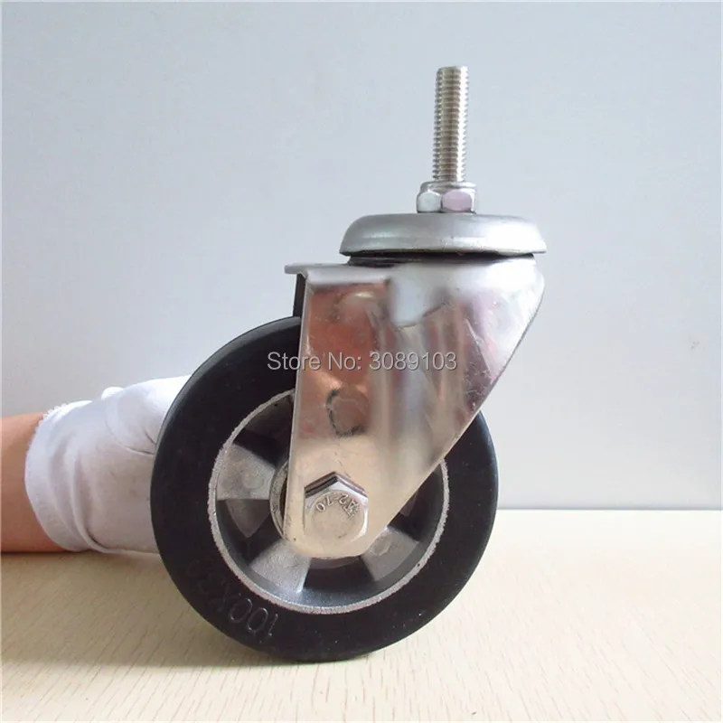 

4 pcs 4 inch stainless steel casters Double Ball Bearing Aluminum Core Elastic Rubber medium Duty Caster Wheel with screw brake