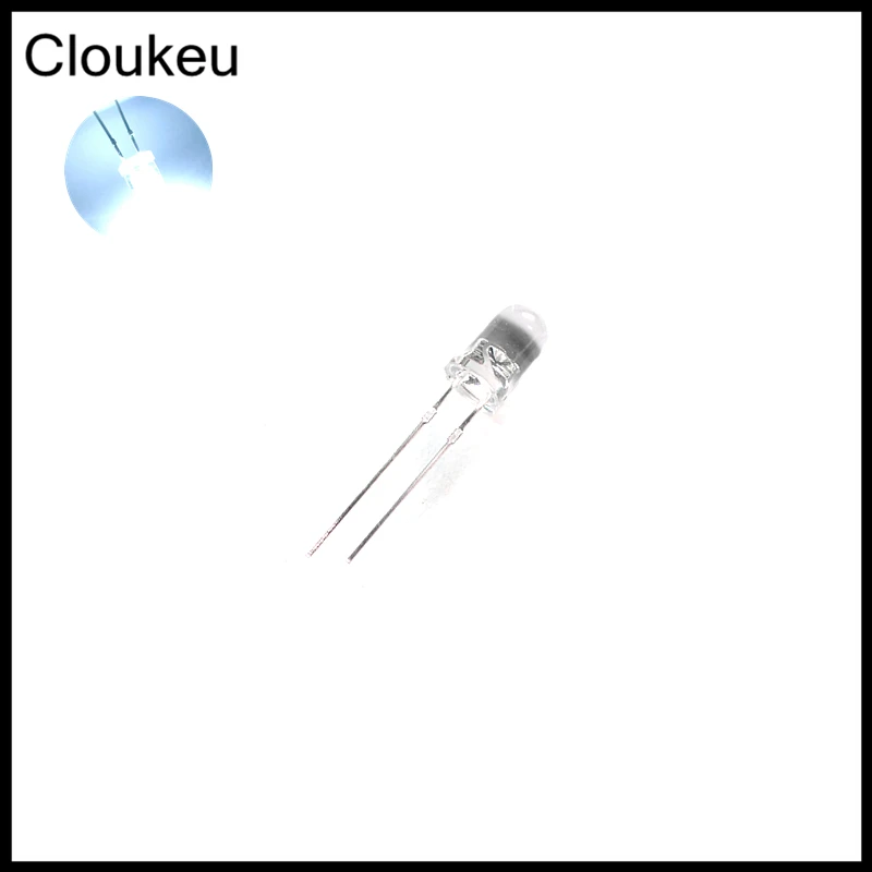 

100Pcs 5MM Transparent emit White F5 Light emitting diode LED Lamp bead