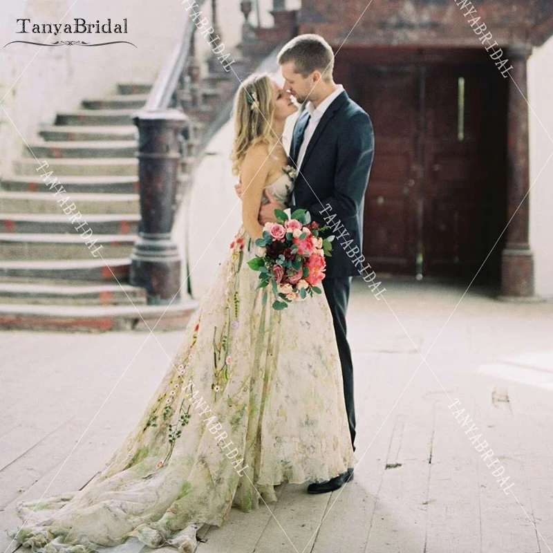 Цветные шикарные богемные Свадебные Платья с цветочным кружевом Элегантные