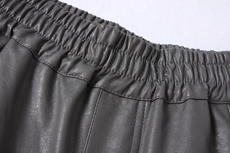 ALPHALMODA осенние женские шорты из искусственной кожи сплошной цвет изгибающий манжета, карман эластичный пояс шорты M-L
