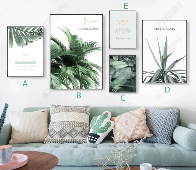 

Fresh Tropical Green Leaf Nature Poster Pictures Canvas Paintings Printing Wall Art for Living Room Home Decor No Framed