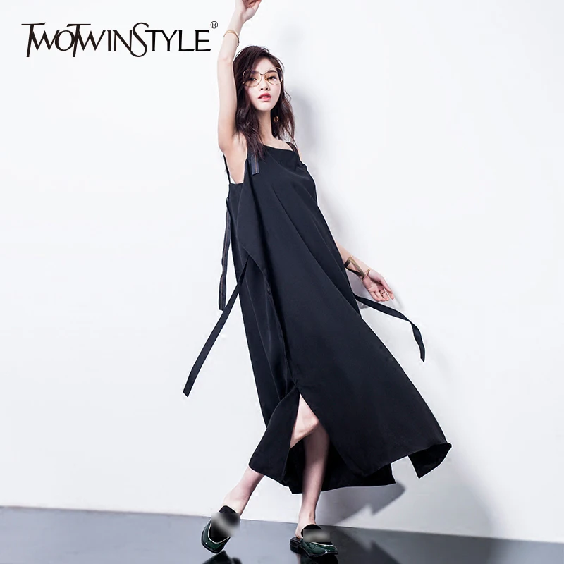 TWOTWINSTYLE, платье на тонких бретелях, дамские ленты, пэчворк, базовое, с разрезом, большие, х длинные платья,, летняя модная одежда
