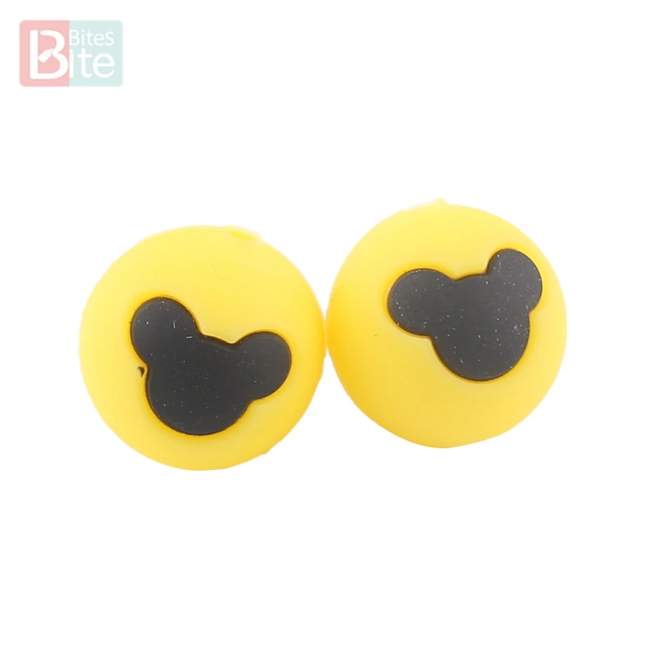 Yellow Beads 10 шт. силиконовые бусины для укусов, медведь, сделай сам, цепочка-пустышка для ребенка, медсестры, продукция для изготовления пищевого силикона, детский Прорезыватель для зубов 15 мм - Цвет: Yellow Beads
