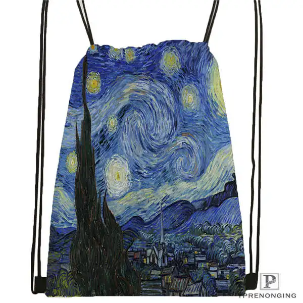 Drawstring Backpack На заказ Винсента Ван Гога Звездная ночь шнурок рюкзак сумка милый рюкзак дети ранец(черная спина) 31x40 см#180531-03-52 - Цвет: Drawstring Backpack