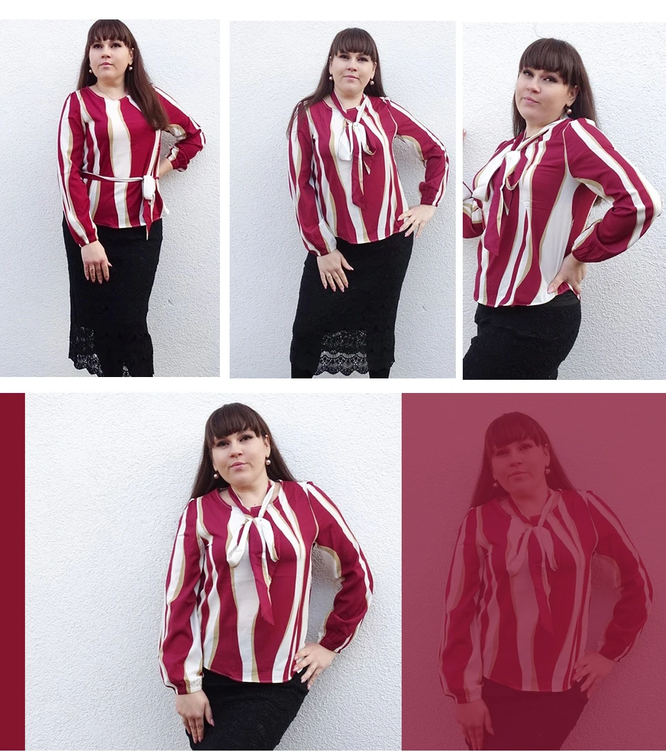 SHEIN Контрастная Блуза С Поясом Женский Многоцветный Осенний Повседневный Топ С Длинными Рукавами