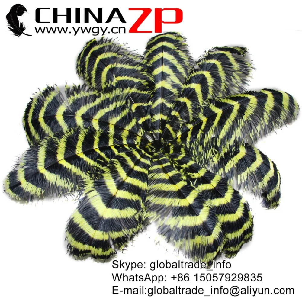 

CHINAZP Size 28"-30" (70-75cm) 50pcs/lot Good Quality Carnival Decoration Dyed Yellow and Black Large Ostrich Feather