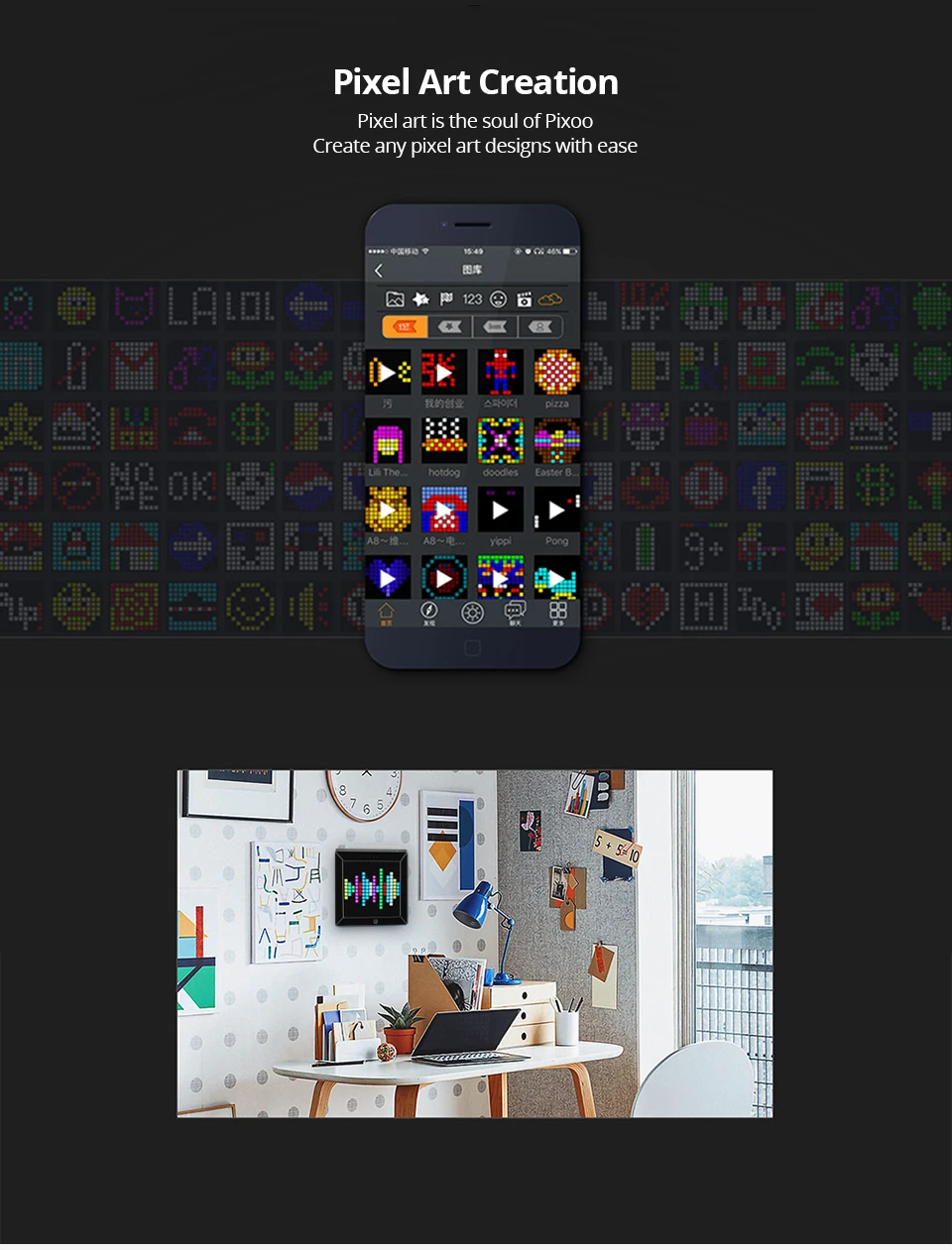 Divoom Pixoo Pixel Art Bluetooth беспроводной светодиодный цифровой панельные часы сигнализация костюм для Android и IOS система управления СВЕТОДИОДНЫЙ с помощью приложения DIY