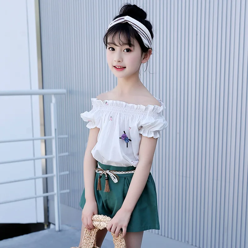 Летняя одежда для маленьких девочек Футболка с цветочным принтом и открытыми