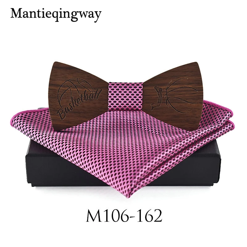 Mantieqingway деревянная бабочка + комплекты носовых платков для мужской костюм