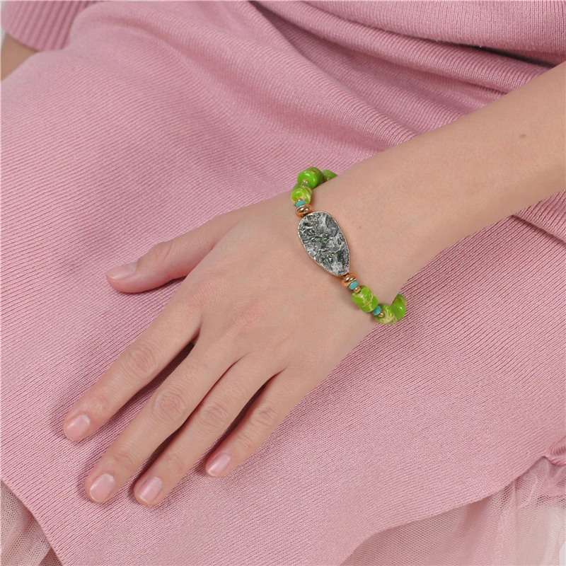 20-40mm Irregular Natural Druzy Stone Charm Bracelets 8*10mm Green Sea Sediment Jaspers Bohemia Beaded For Women 2019 | Украшения и
