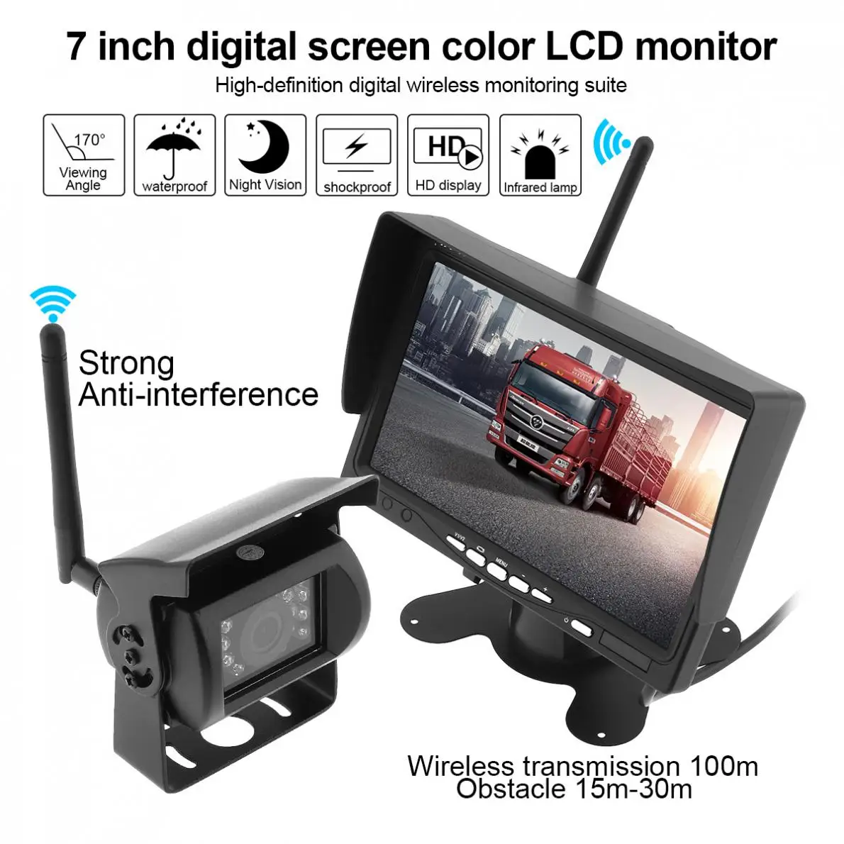7-дюймовый беспроводной HD LCD 12V автомобильный монитор заднего вида с