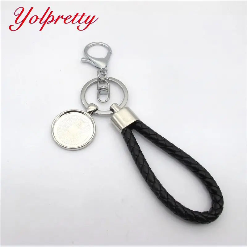 

Yolprtty Originality wholesale 1pcs 25mm Time gem White leatherkeychain cameo setting findings Zinc Aiioy keyring