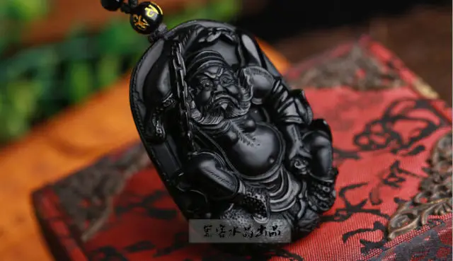 

China collection carving Obsidian Zhong Kui Pendant necklace amulet