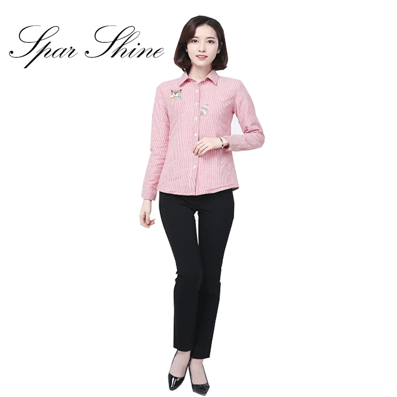 

SPARSHINE 2020 Winter Fashion Women's Embroidered Blouse Plus Size Turn Down Collar Cotton Long Sleeve Cardigan Shirt