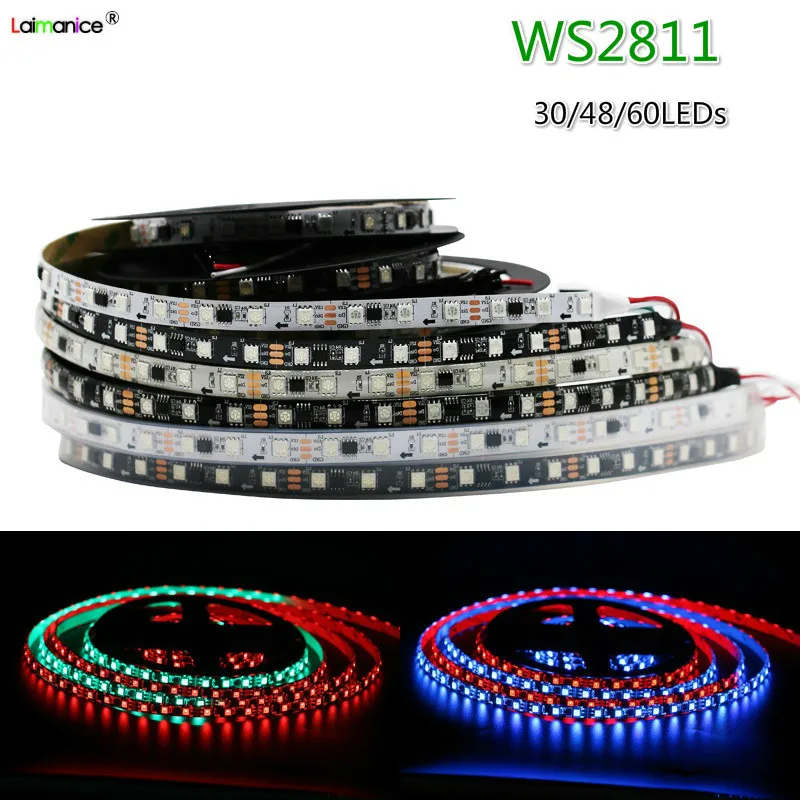 5 м/лот WS2811 5050 SMD RGB светодиодные полосы света адресуемые 30/48/60 светодиодов/м