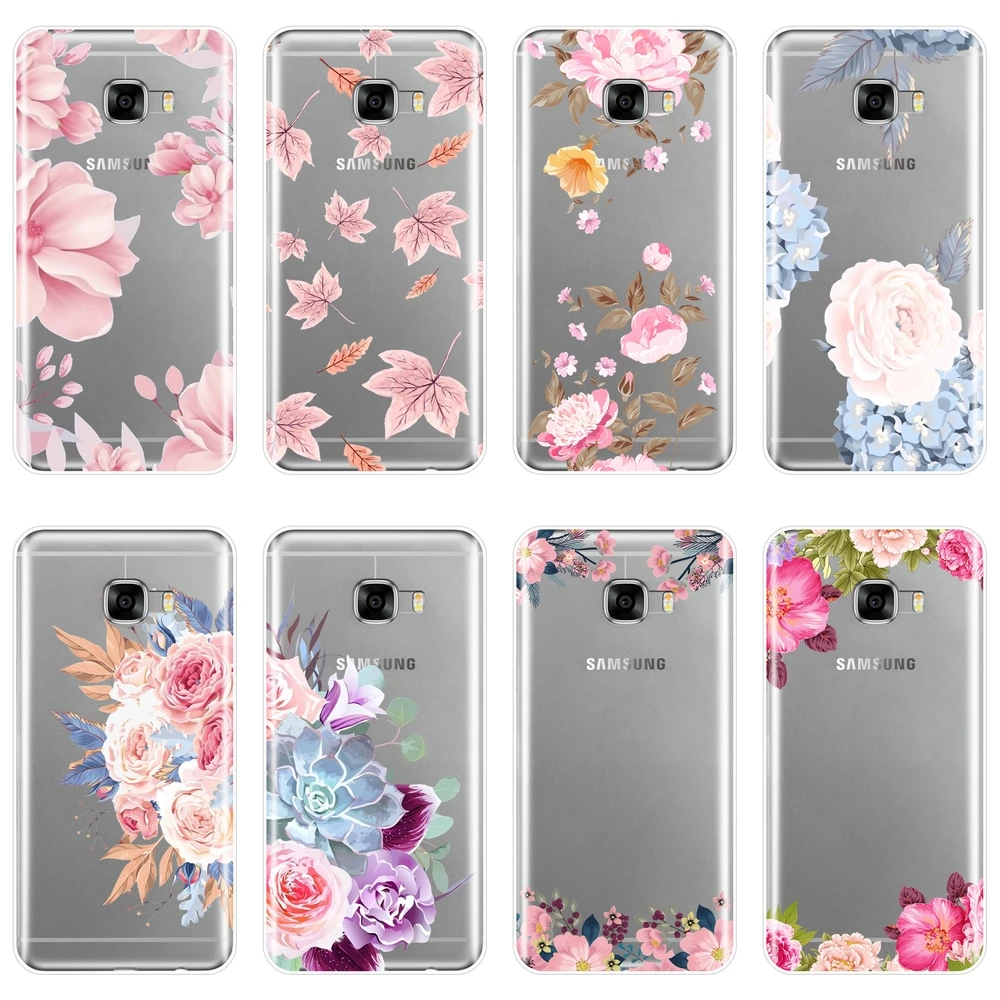 Мягкая задняя крышка для Samsung Galaxy C9 C7 C5 Pro розовый цветочный лист в эстетике