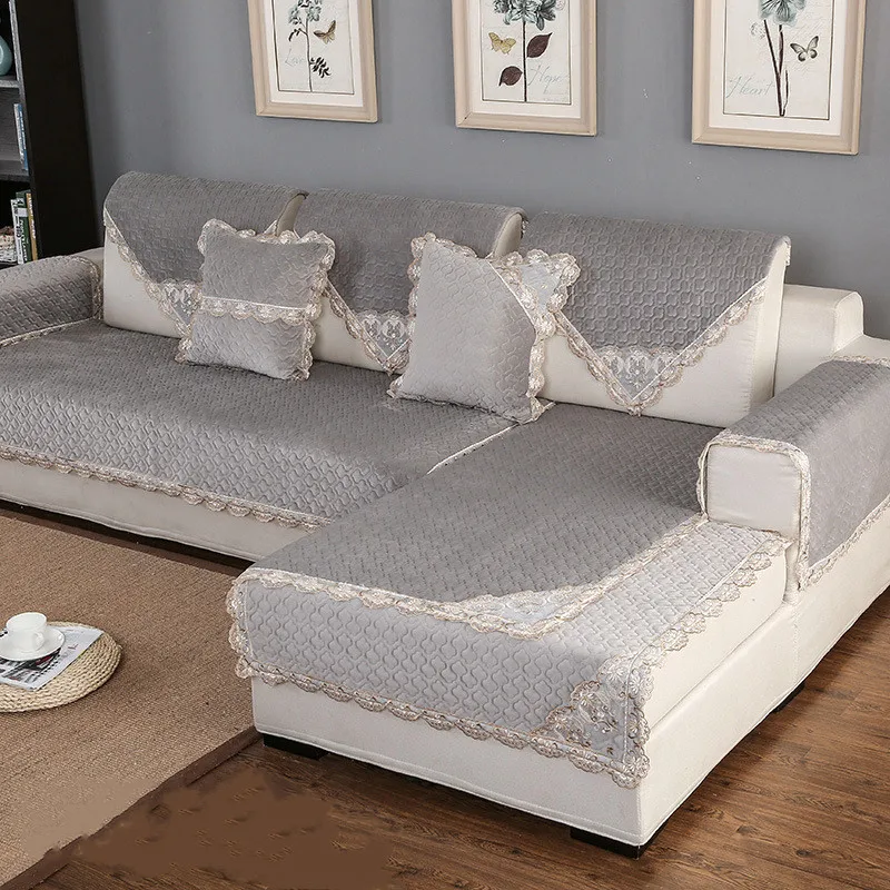 C Winter Thicken Plush Sofa Cover Cushion Simple Modern Living Room Pure Color Couch Cover Sofa Towel Home Decoration - Цвет: C