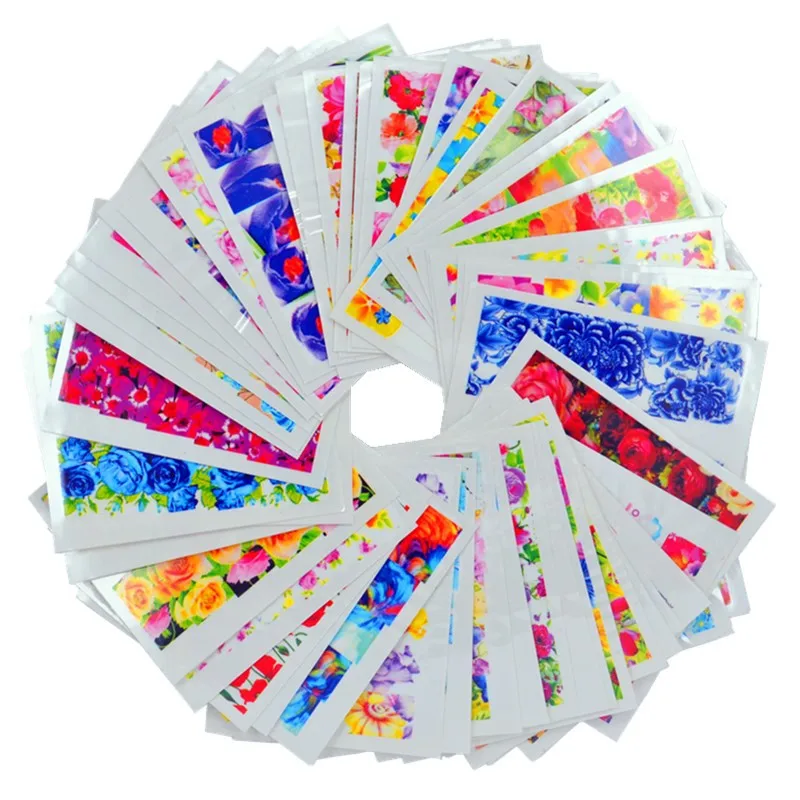 50 Sheets Смешанные новые дизайны, акварельные цветочные наклейки, наклейки для ногтей, набор для гелевого маникюра, Декор, водная ползунок, фольга, набор - Цвет: 50 Sheets