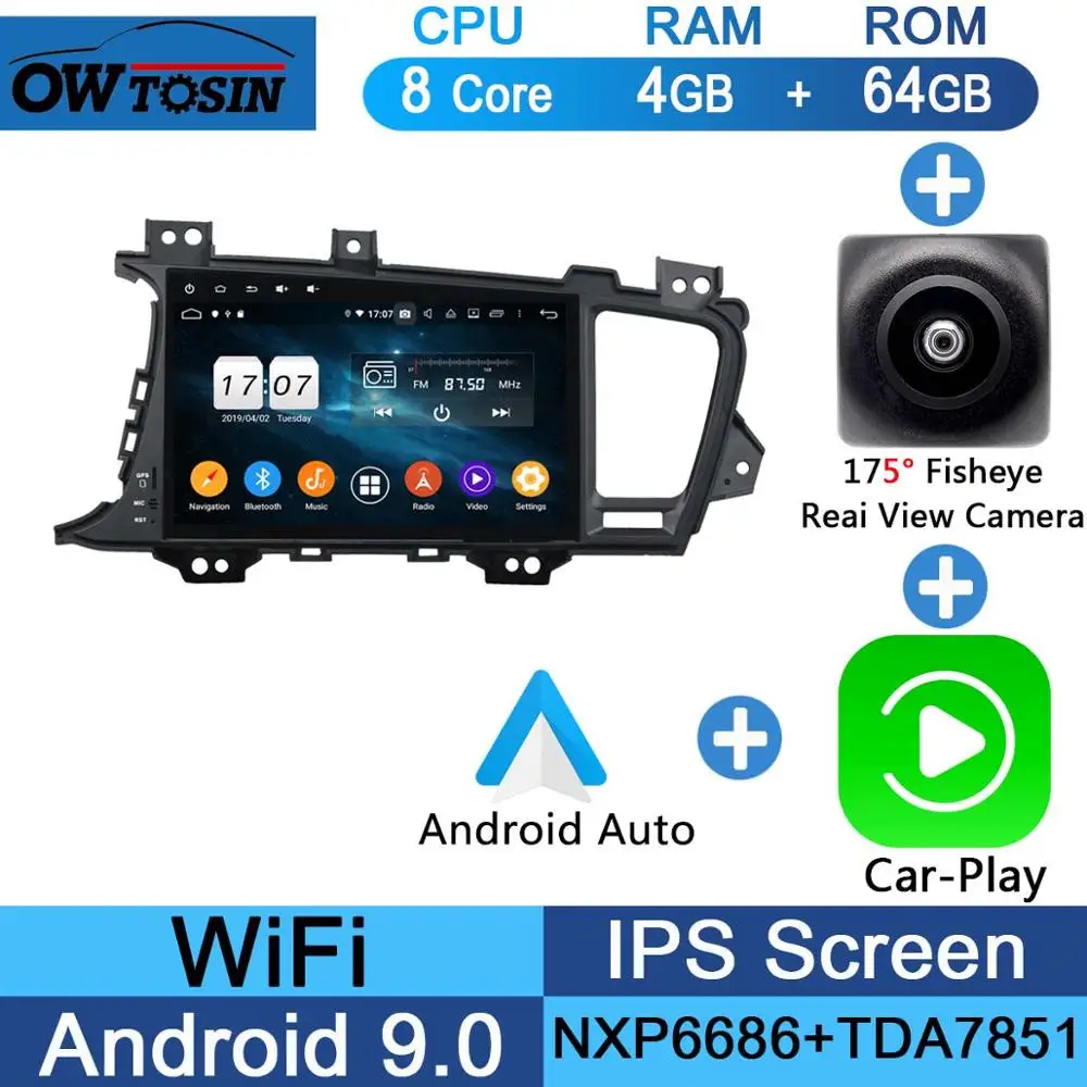 Fisheye Carplay n A " ips Android 9,0 8 ядерный 4G+ 64G Автомобильный мультимедийный плеер для KIA Optima K5 2010 2011 2012 2013 gps Радио Parrot BT DSP - Цвет: Fisheye Carplay n A