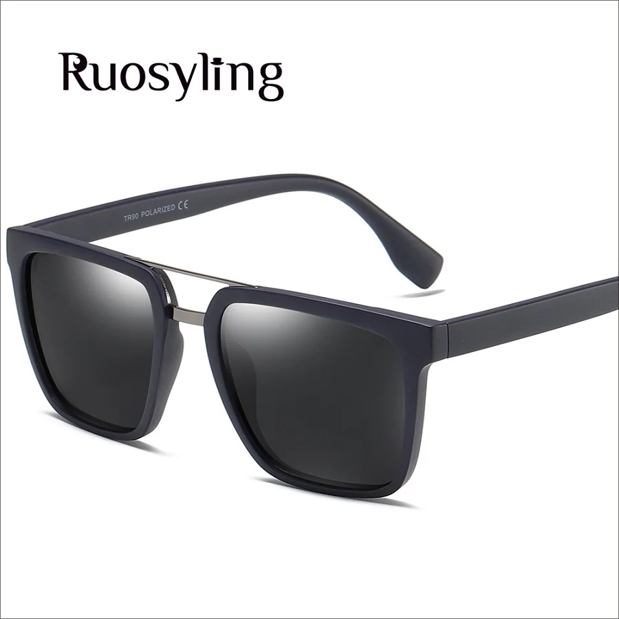 Matte Blue Ruosyling UV400 Для мужчин, солнцезащитные очки, поляризационные, матовый темно-солнцезащитные очки для женщин в стиле ретро ultraliht гибкий квадратные солнечные очки для вождения на пляже - Цвет линз: Matte Blue