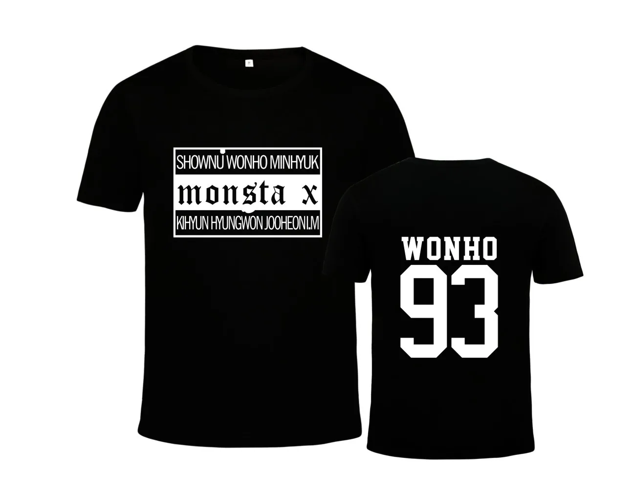 black KPOP Monsta X комбинация с японского концерта с тем же трендом повседневная мужская и женская футболка с короткими рукавами Прямая поставка - Цвет: black
