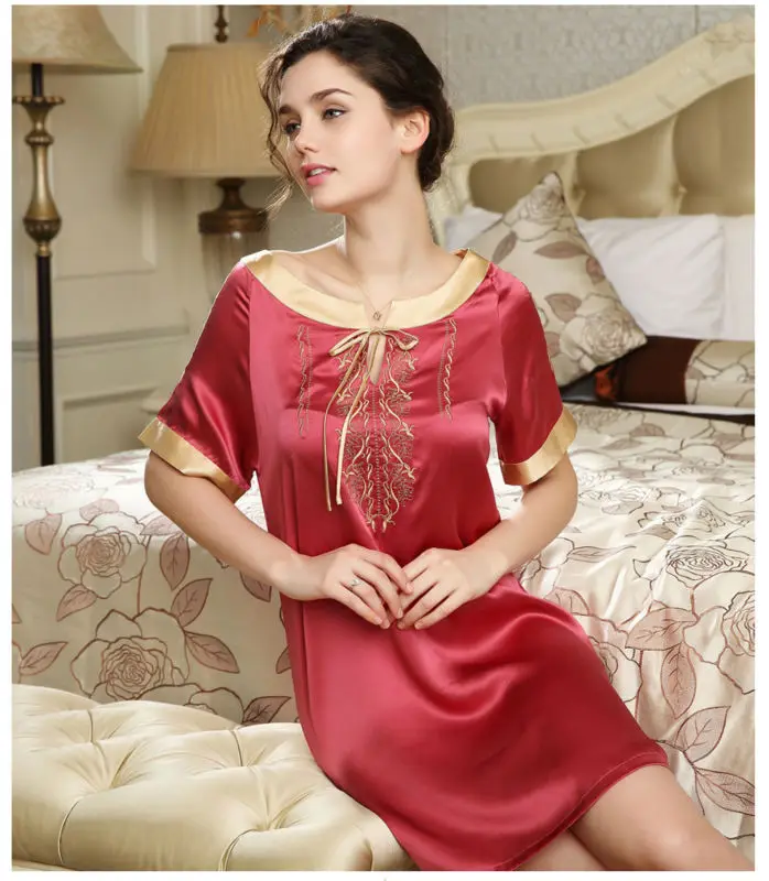 Женская шелковая ночная рубашка с вышивкой Летний стиль|home dress|silk nightgownssilk nightgowns