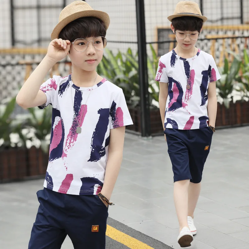 Children Wear Suit Boy Short Sleeved Two Piece Summer Kids Sets Cotton Sports 6- 14 Age Fashion Brand | Детская одежда и обувь