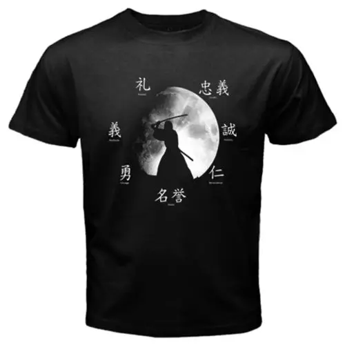 

2019 Fashion Bushido the seven virtues japanese samurai japan martial art black t-shirt Tee shirt