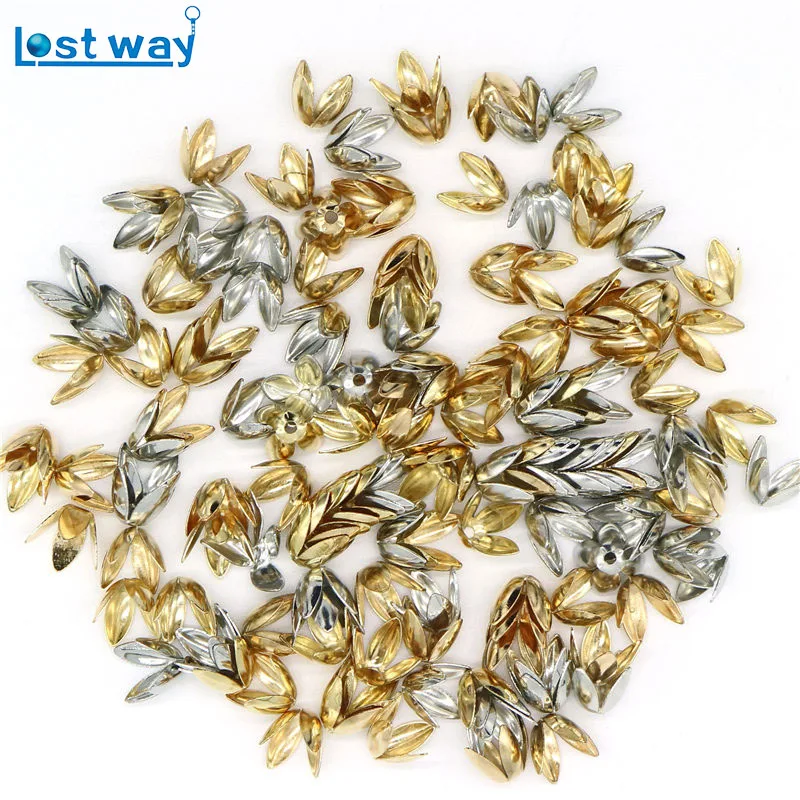 

8mm Wholesale 100pcs/lot Silver Plated Flower petal Spacer Beads Caps Charms Four leaves Bead Cups For Jewelry Making