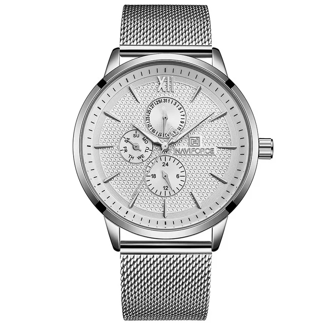 silver white NAVIFORCE, тонкие часы, мужские, роскошные, синие, нержавеющая сталь, мужские часы, водонепроницаемые, мужские часы с хронографом, Relogio Masculino - Цвет: silver white