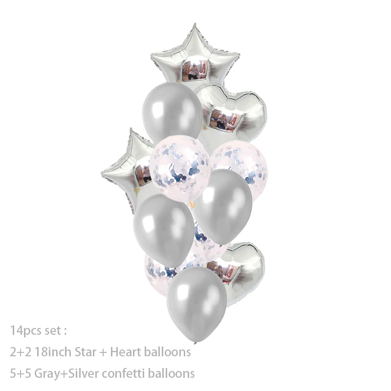 Silver confetti 5 шт. детский душ 18 дюймов Розовый Белый Звездные гелиевые фольгированные шары для девочек с днем рождения принадлежности для вечеринки 1st вечерние украшения воздушный шар - Цвет: Silver confetti