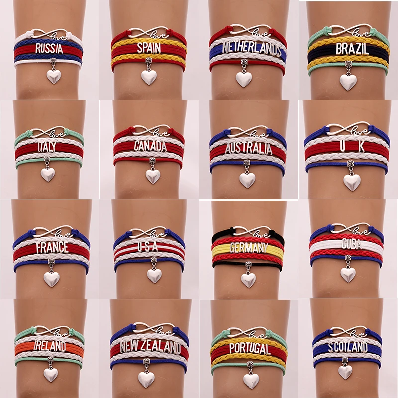 Кожаный браслет унисекс Infinity love с национальным флагом Великобритании сердечком